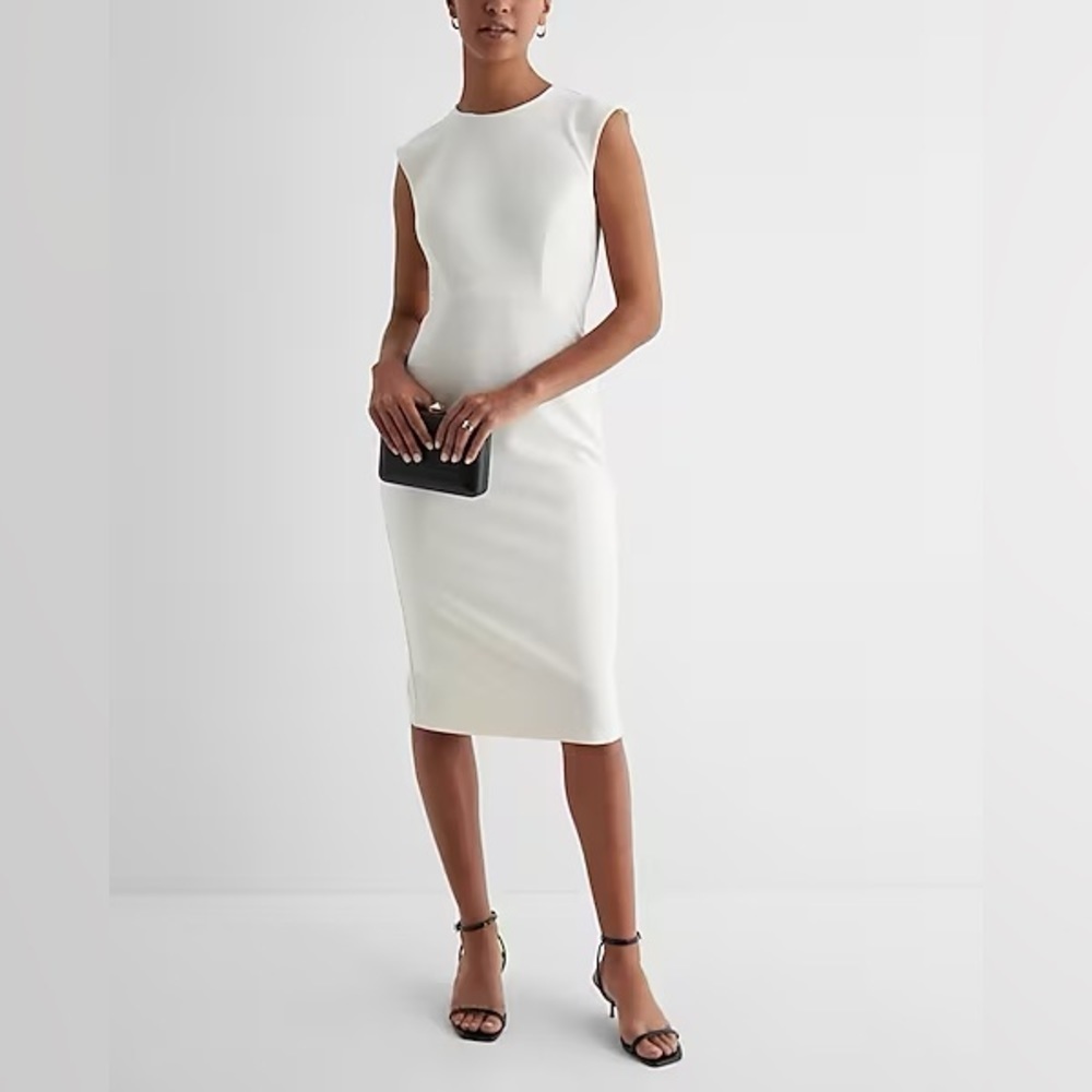 BLACK FRIDAY SALE NWT Express Crew Neck Cap Sleeve Back Zipper Midi Sheath Dress